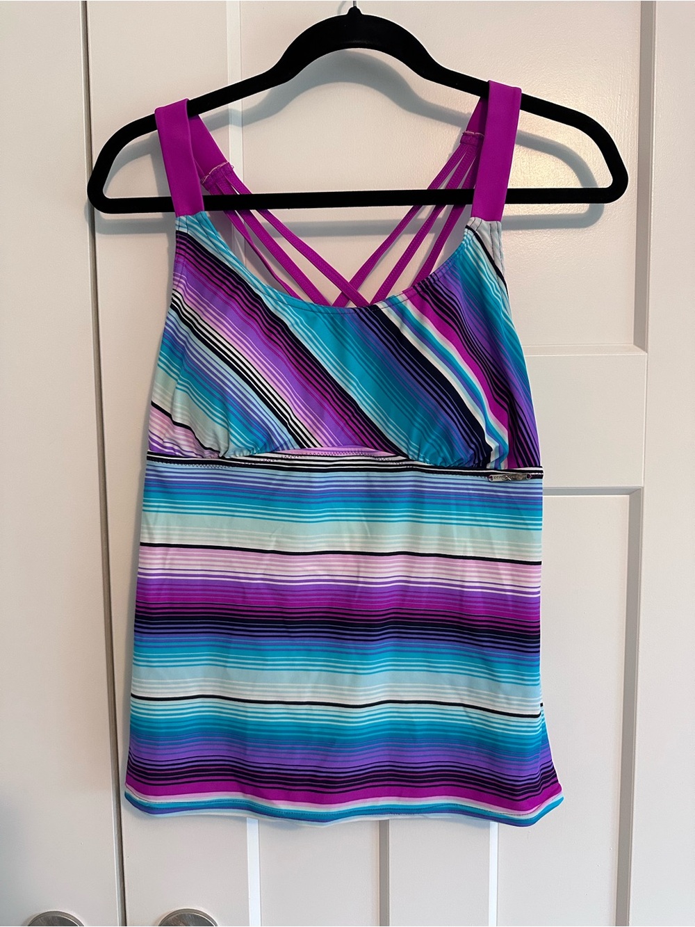 ZeroXposur Purple, Teal & Blue Striped Swim Tank (top ONLY) with Strappy Back